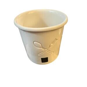 Made in Italy Utensil Crock White Ceramic Spoon & Fork Embossed Kitchen Holder